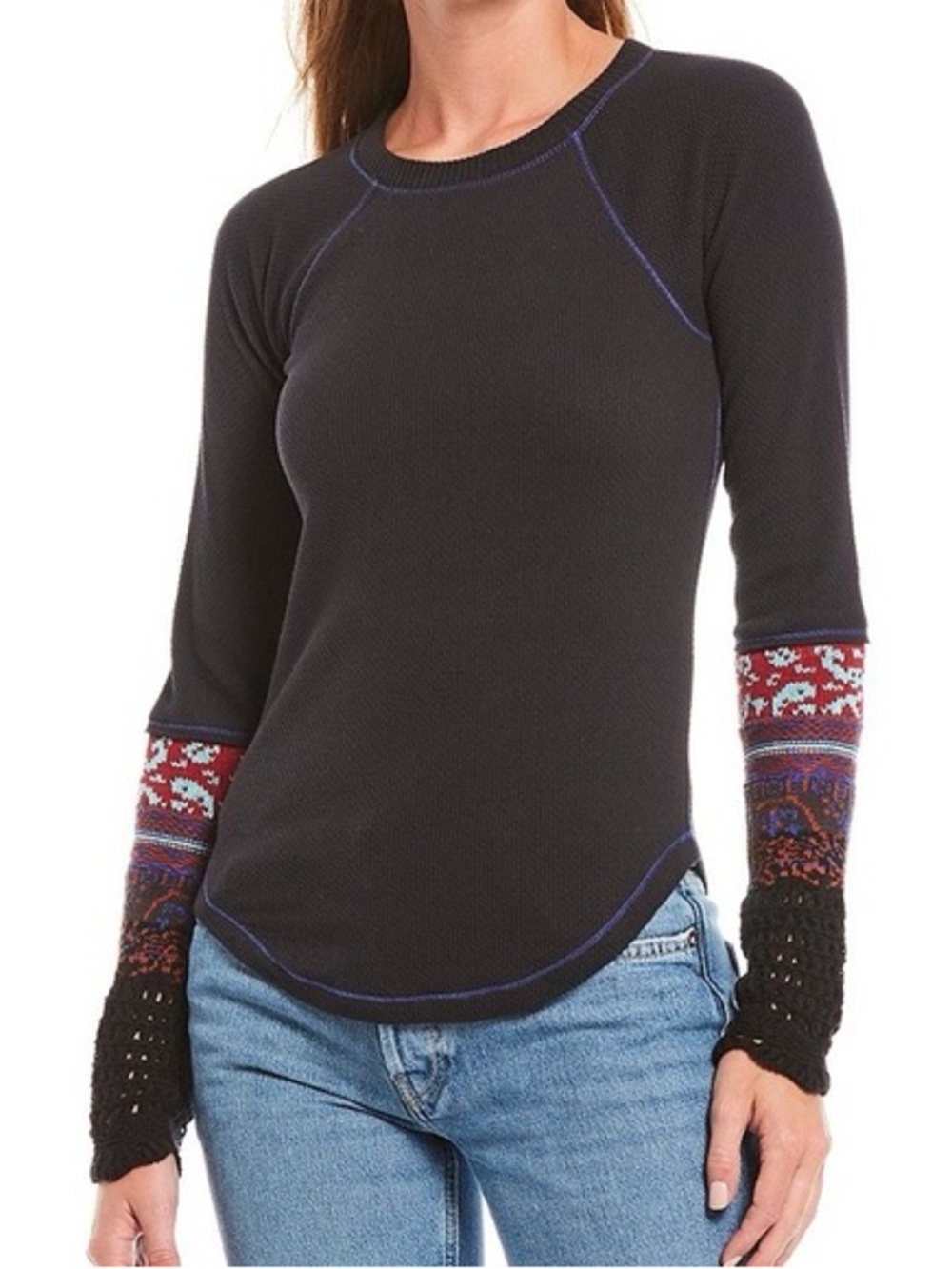 FREE PEOPLE In The Mix Cuff Black Long Sleeve thermal black Multicolor Small S